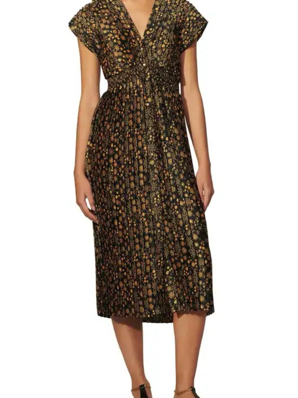 Sandro Black Vienne Pleated Midi Dress
